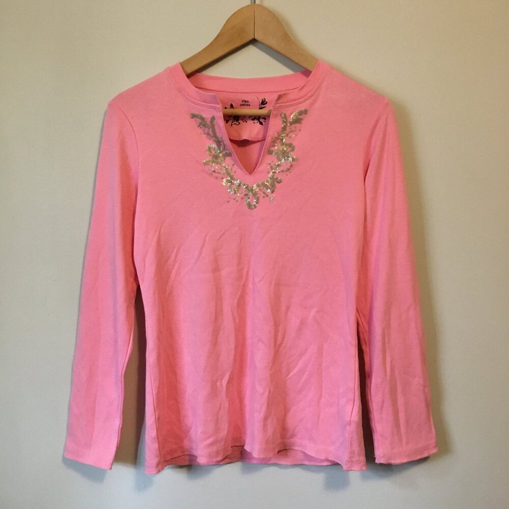 Cleo Bubblegum Pink & Gold Sequin Tunic Long Sleeve Cotton Top XS